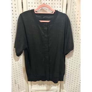 COS Black Short Sleeve Button Front Lightweight‎ Knit Top Size Large